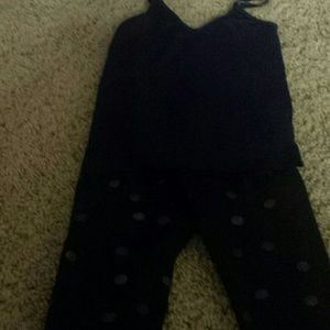 Polkadot navy leggings and navy camisole